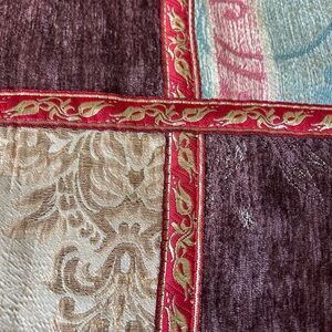 Elegant Homemade Patchwork Throw Pillow Covers with Red and Gold Accents